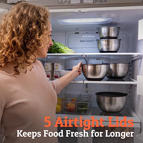 Premium Mixing Bowls with Airtight Lids Set, Thicker Stainless Steel, Black | 1.5-5 Qt Metal Nesting Bowls with Non-Slip Base that are Ideal For Baking, Serving and Storing in the Kitchen