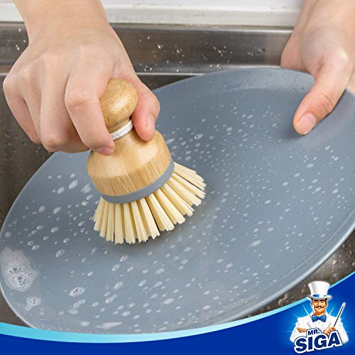 MR.SIGA Bamboo Palm Brush, Dish Scrub Brush, Bamboo Dish Brush, Pack of 2 | Scrub brush for dishes, pans, pots, kitchen sink cleaning, palm scrubber, palm scrub brush, dish scrubber