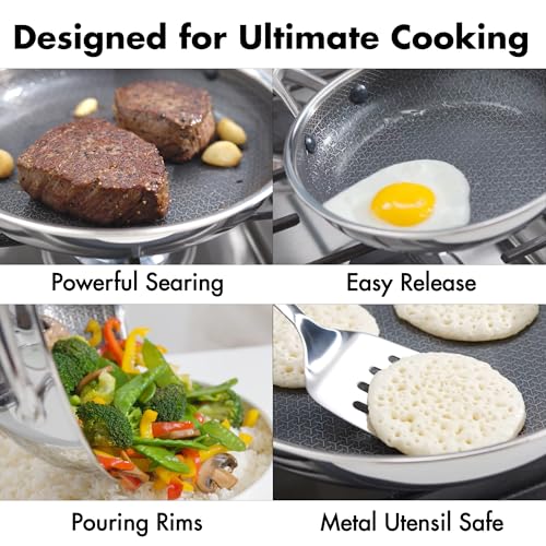 OXO Hybrid 10 Piece Cookware Pots & Pans Set, PFAS-Free Ceramic Nonstick, Fusion Boost Tech for Powerful Searing, Induction & All Cooktop Compatible, Dishwasher Safe, Mirror Polished Tri-Ply
