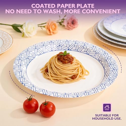 PACKINNO Disposable Paper Plates 8.5 Inch 300 Count | Soak Proof and Cut Resistant Heavy Duty Paper Plates Bulk for Parties, Picnics, Camping, and Everyday Meals