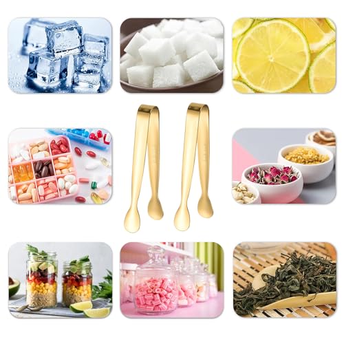 8PCS Gold Mini Metal Tongs,4.3"/11cm,Stainless Steel 304,for Ice Cube,Sugar | Kitchen Accessories for Serving Food, Salad, Toaster, Desserts