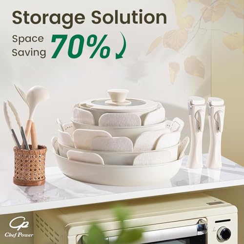 Chef Power 19 Pcs Nonstick Pans and Pots Set, Ceramic Detachable Cookware