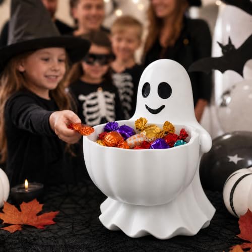 ENJOLLY Halloween Decor Cute Ghost Candy Bowl Durable Resin Snack Holder | Generous capacity for candies & snacks,durable easy-clean resin, versatile for tabletop entryway party