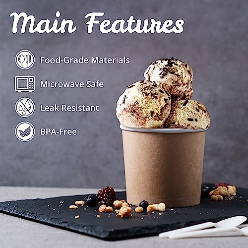 MATICAN Paper Ice Cream Cups - 50-Count 11-Oz Disposable Dessert Bowls for Hot or Cold Food, 11-Ounce Party Supplies Treat Cups for Sundae, Frozen Yogurt, Soup, Brown