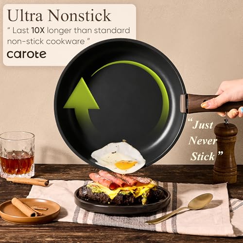 CAROTE 21pcs Pots and Pans Set Non Stick, Detachable Handle Cookware, Black | Induction Compatible, Dishwasher & Oven Safe, Space Saving, for Camping/RV/Traveling, Kitchen Cooking Set, House Warming Gift