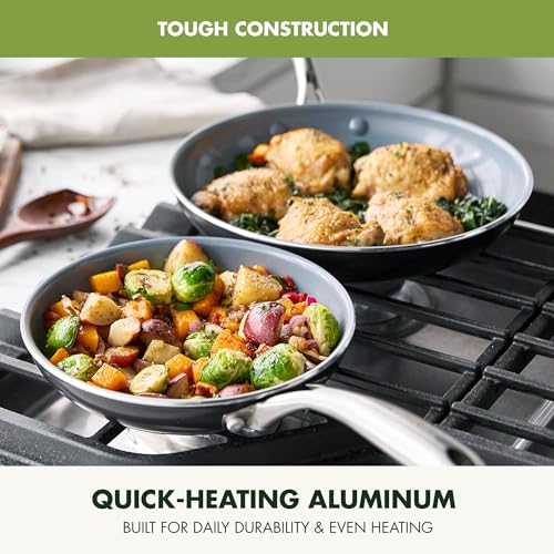 GreenPan Swift Healthy Ceramic Nonstick, 8" and 10" Frying Pan Skillet Set, Stainless Steel Handles, PFAS-Free, Dishwasher Safe, Oven Safe, Black