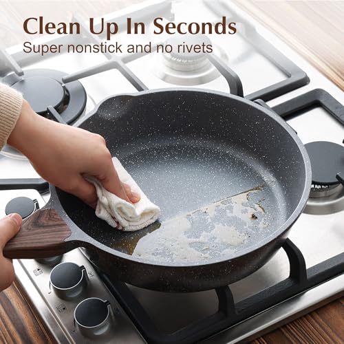 SENSARTE Nonstick Skillet, Deep Frying Pan 10/11/12-inch, Saute Pan with Lid, Stay-cool Handle, Healthy Stone Cookware Cooking Pan, Induction Compatible (10-Inch/3.5QT)