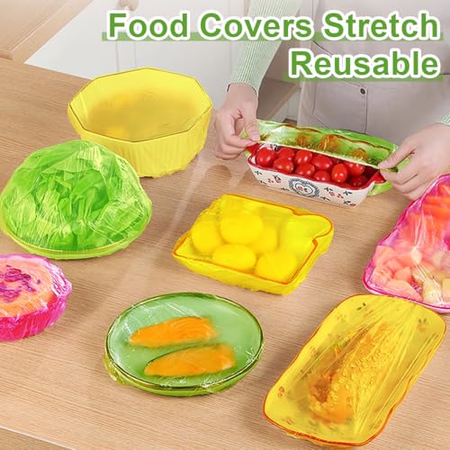 Mwellewm 60Pcs Elastic Bowl Covers Saran Wrap Plastic Reusable Food Covers | 3 Sizes,BPA Free,Colorful,Alternative to Foil & Plastic Wrap,Stretch Bags for Bread Proofing Outdoor Picnic Sourdough Starter