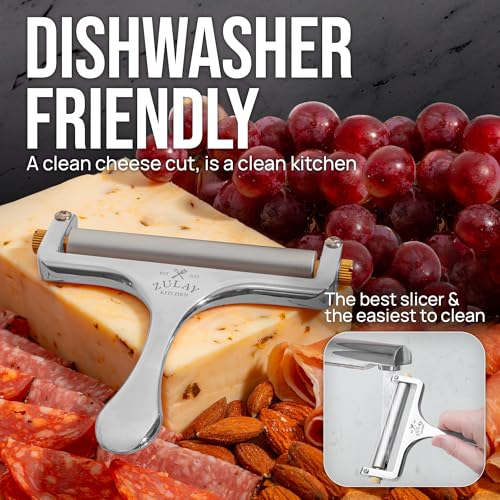 Zulay Kitchen Stainless Steel Wire Cheese Slicer, Cheese Cutter, Silver | Cheese Knife For Block, Adjustable Handheld Cheese Wire & 2 Extra Blades for Charcuterie, Mozzarella, Cheddar & More