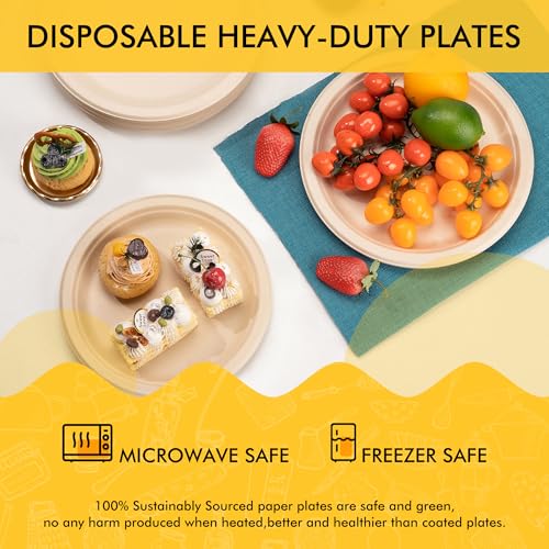 RACETOP Compostable Paper Plates 10 Inch [150 Pack] | Unbleached Brown, Disposable Biodegradable Heavy Duty Paper Plates, Made of Natural Sugarcane Fibers, Round