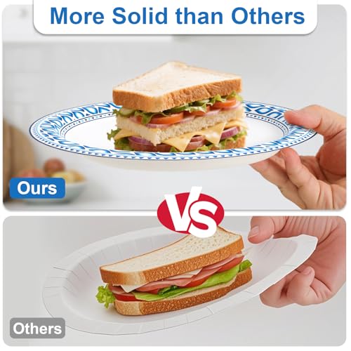Clawsoff 8.5 Inch 280 Count Paper Plates Heavy Duty Disposable Plates Blue | Cut Proof Dinner Plates, Soak Proof Dessert Plates, Printed Design, Not Microwaveable, for Party, Birthday, Picnic, Food Safe