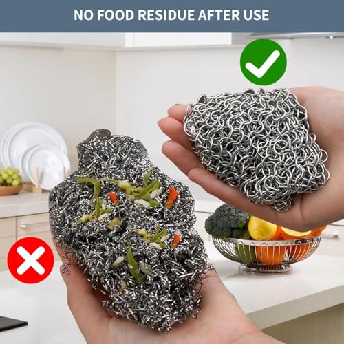 PIBC 8"x6" Cast Iron Scrubber Stainless Steel Chainmail Cleaner for Pre-Seasoned Pans, Griddles, BBQ Grill and Pot Cookware Cleaning