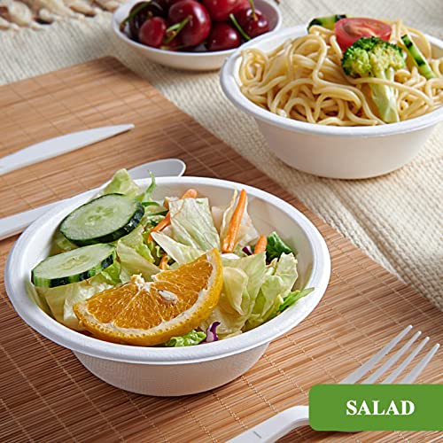 Vplus 200 Pack 12 OZ Compostable Paper Bowls, Bagasse Bowls，White | Disposable Compostable Bowls Bulk, Eco-friendly Bagasse Bowls, Heavy-duty Bowls, Perfect for Milk Cereals, Snacks, Salads