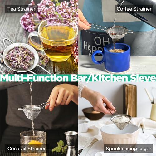 Homestia 304 Stainless Steel Fine Mesh Strainer, Sieve Sifter For Tea, Food | 3.3'' Kitchen Small Strainer Fine Mesh, Sieve Filter for Tea, Fruits, Juicing, Drinks, Coffee, Cone Cocktail Bar Strainer