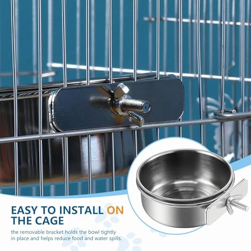 2Pcs Stainless Steel Bird Feeding Bowls, Parrot Food Water Feeder Cage Cup Holder Dia 3.93",4.72"