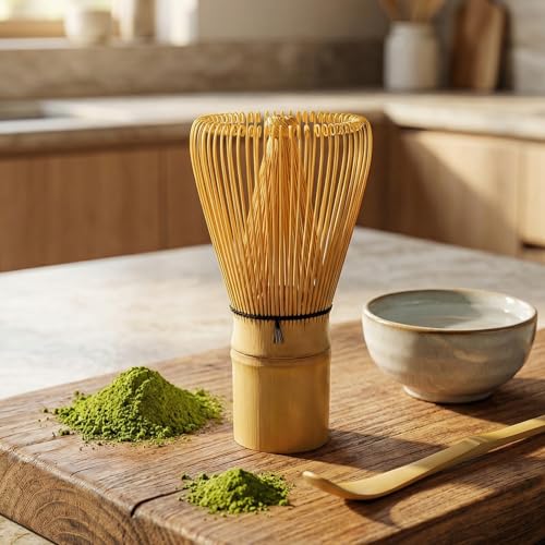 Clay&Fire Matcha Whisk, Handcrafted Bamboo Whisk for Matcha Powder (Yellow) | Traditional Japanese Chasen for Matcha Stirrer, 100% Natural Matcha Wisk