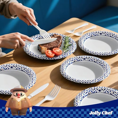 JOLLY CHEF 10 Inch Paper Plates 140 Count, Disposable Heavy Duty | Disposable Paper Plates Soak-Proof, Cut Proof, Round, Bulk Plates for Picnic, Family Gatherings, Parties