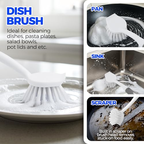 Holikme 6 Pack Dish Brush Set with Bottle Brush, Dish Scrub Brush,Gray | Pan Brush and 3 Straw Brushes, Deep Cleaning Handle Brush with Scraper Tip for Kitchen Sink Dishes Bottle Cup Pot and Pans