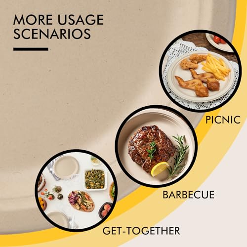 RACETOP Compostable Paper Plates 10 Inch [150 Pack] | Unbleached Brown, Disposable Biodegradable Heavy Duty Paper Plates, Made of Natural Sugarcane Fibers, Round