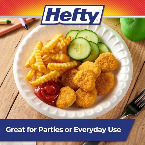 Hefty Everyday Soak Proof Round Foam Plates, White, 9 inches, 45ct | Disposable White Plates for Lunch, Salads, Appetizers, Great for Everyday Use, Easy Cleanup, Soak Proof
