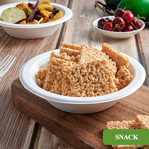 Vplus 200 Pack 16 OZ Compostable Paper Bowls, Bagasse Bowls，White | Disposable Compostable Bowls Bulk, Eco-friendly Bagasse Bowls, Heavy-duty Bowls Perfect for Milk Cereals, Snacks, Salads