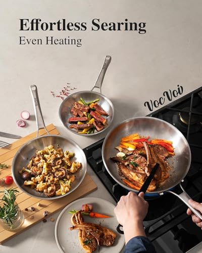 Stainless Steel Cookware Set,Tir-Ply Pots and Pans Set,10 Pcs Stainless Steel Induction Kitchen Cookware Sets,PFOA Free, Frying Pans, Au Gratin Pan,Saute Pan & Stock Pot,Compatible with All Cooktops