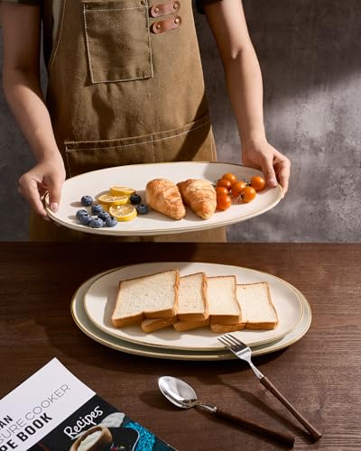 famiware Serving Platters Set of 3 Sizes - Oval, Vanilla White | 15.59"/14.3"/12.9" Fine Stoneware Serving Trays for Party, Entertaining for Food, Turkey, Cheese, Microwave Dishwasher Safe