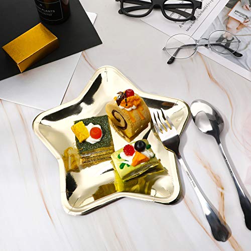 Patelai 30 Pcs Star Shaped Paper Plates 9.45" Party Plates, Gold | Disposable Thick Pentagram trays for Graduation, Independence Day, Weddings, Birthdays, Baby Showers, Bulk Party Tableware