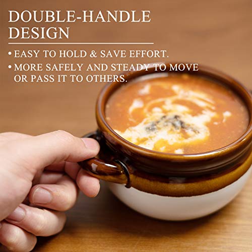 Vumdua French Onion Soup Bowls with Handles, 16 Oz Ceramic Soup Serving Bowl Crocks - Oven Safe Bowls for Chili, Beef Stew, Cereal, Pot Pies, Set of 4