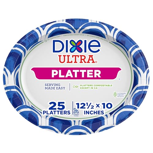 Dixie Ultra Disposable Paper Platters, 10" x 12.5", 25 Count | Serving platters for appetizers, side dishes, and party food, durable, sturdy design with leak resistance and easy cleanup