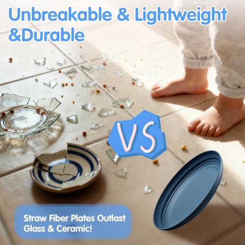 Quatish 10 PCS Reusable Plastic Plates, Dinner Plate, Plate Set, Blue | Unbreakable, Dishwasher & Microwave Safe, Easy-to-Clean, Lightweight,Portable, for Camping Salad, Kitchen & Picnics, 8 inch