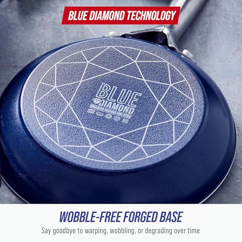 Blue Diamond 14 Piece Cookware Set, Diamond Infused PFAS & PFOA-Free Ceramic Nonstick Pots and Pans, Durable, Non Toxic, Metal Utensil Safe & Scratch Resistant, Dishwasher & Oven Safe, Blue