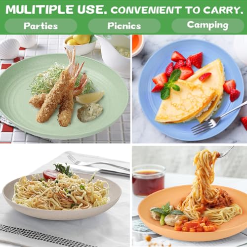 9 Inch Unbreakable Wheat Straw Plates - Reusable Plate Set - Dishwasher & Microwave Safe - Dinner Dishes Lightweight Plates Salad Kids Adult Plate for Kitchen Camping - BPA Free (Plate-9in)