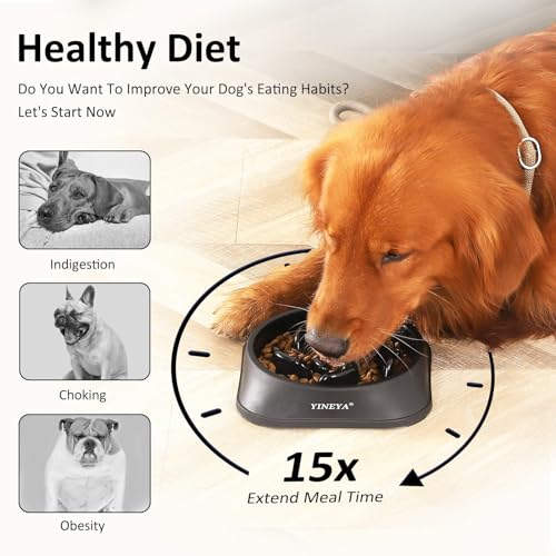 YINEYA Slow Feeder Dog Bowl for Medium Dogs, 2-Cup Puzzle Feeder Bowl | Maze Puzzle Design for Fast Eaters, Non-Slip Base, Food-Contact Safe & Dishwasher Safe, for Dogs & Cats, Slows Down Eating