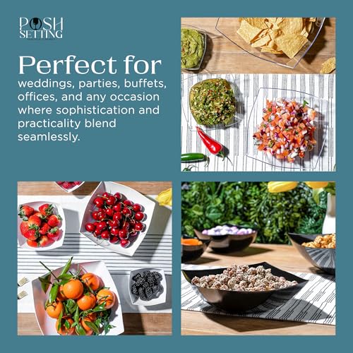 4 Pack Disposable Clear Plastic Party Bowls, Square Serving Bowls 8oz | Square Design. Disposable Party Tableware. Salad, Fruit & Candy Use. Candy Buffet Containers. Clear Plastic.