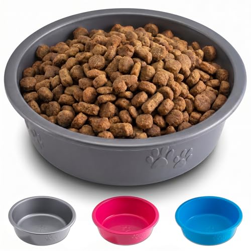 Loving Pets Dolce Luminoso Dog Bowl, Non-Skid Plastic Bowl, Large, Silver | Durable Plastic Pet Food & Water Bowl, Tip-Resistant Design, Embossed Paw Details, BPA-Free & Dishwasher Safe