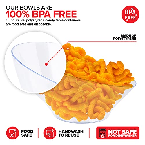 20oz Clear Plastic Serving Bowls (4 Pack) Medium Disposable Candy Dishes, Buffet Containers, Chips, Popcorn, Snacks, Mints, Salad Bar, Snack Bowl, Parties, Office Desk, Bridal Shower, Party Supplies