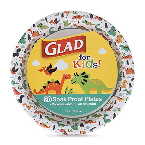 Glad for Kids Disposable Paper Plates, Dinosaurs, 8.5 Inch, 20 Count | Heavy-duty, soak-proof, cut-resistant plates for birthdays, parties, and everyday meals
