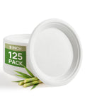 Goodluck 9 Inch White Compostable Sugarcane Paper Plates 125 Pack | 100% FSC Certified Heavy Duty Plates, Commercial Eco Friendly Disposable Plates for Party, Wedding,Catering & Everyday Use