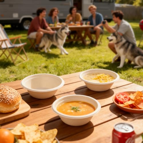 W&Y 12 oz Paper Bowls Disposable 100-Count, Compostable Bagasse Bowls | Heavy-Duty, Microwave-safe, Sugarcane Fibers, Suitable for dessert, Soup, Cereal, Salad, Ice cream, and hot or cold use