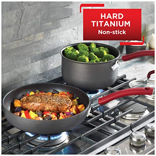T-fal Ultimate Hard Anodized Nonstick Cookware Set 12 Piece, Oven Broiler Safe 600F, Kitchen Cooking Set w/Fry Pans, Saucepans, Dutch Oven, Kitchen Utensils, Pots and Pans, Dishwasher Safe, Black