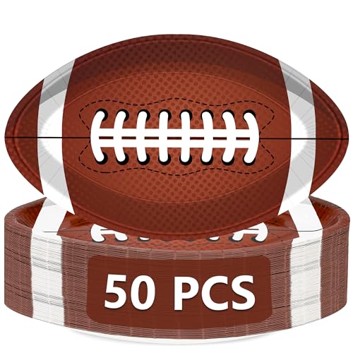 QZYL 50 PCS Football Plates, Football Party Plates, Football Shaped Disposable Paper Plates, Touchdown Party Plates, Football Party Supplies for Football Decorations Sports Birthday Decoration
