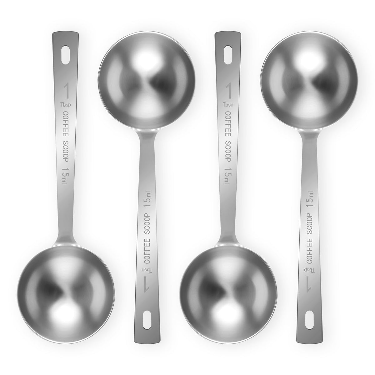 Flezoo 4Pcs 1 Tbsp 15ml Stainless Steel Long Handle Coffee Measuring Scoop | Stainless Steel, Precise 1 Tbsp Measure, Long Handle, For Ground Coffee Tea Spice Powder, Dishwasher Safe, Multi-Use Scoop