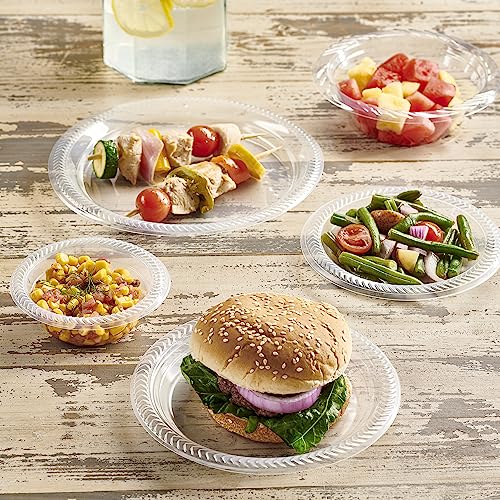 PLASTICPRO 40 Pack Clear Plastic Plates 9 Inch Durable Disposable Plastic Dinner Plates for Parties Events BBQ