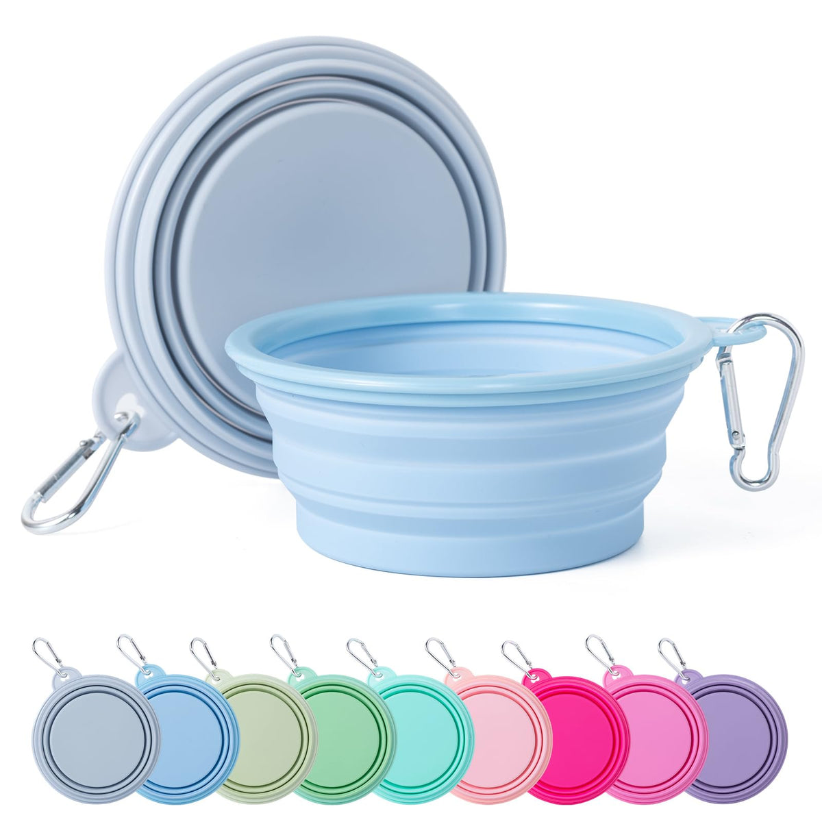 SLSON Collapsible Dog Bowl Silicone, 2Pack Macaron Color Pet Travel Bowls | Foldable Water Feeder Dish for Small to Large Dogs Cat Walking Hiking Camping (Macaron Light Green and Light Yellow, Small)