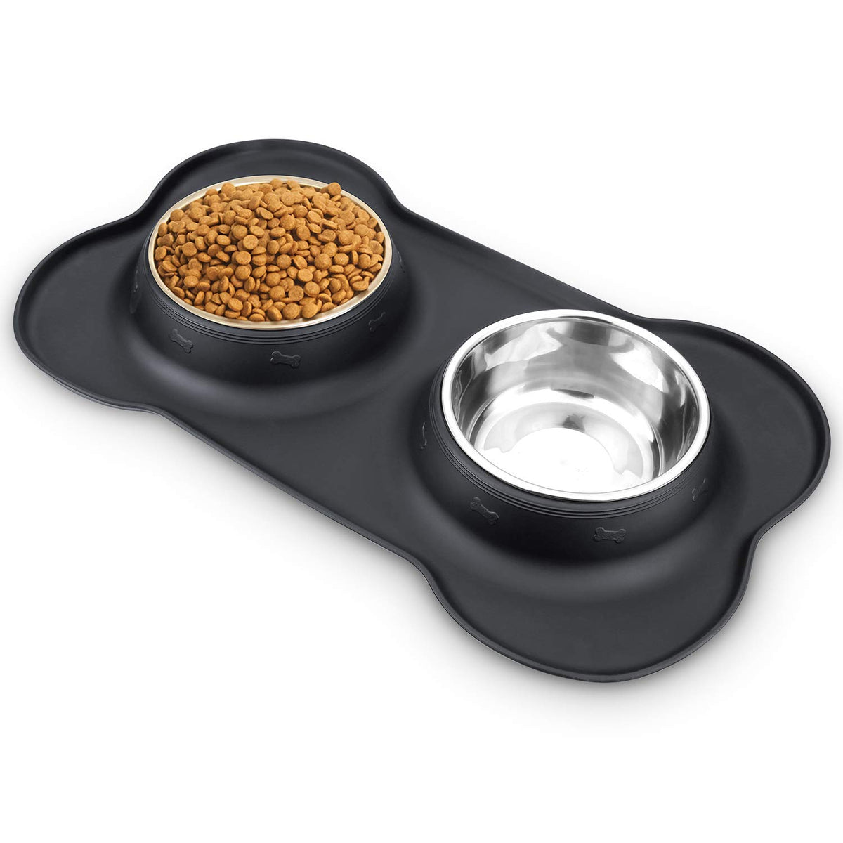AsFrost Dog Food Bowls Stainless Steel & Water Dish with No-Spill and Non-Skid, Feeder Bowls with Dog Food Dish for Small Medium Large Size,Dogs,Cats,Puppy Pets, Black, 12oz