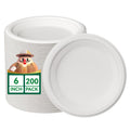 JOLLY CHEF Dessert Plates 6 Inch Paper Plates Compostable White 200 Pack | Disposable Heavy Duty for Cake, Snacks, Everyday Meals & Parties, Biodegradable Sugarcane