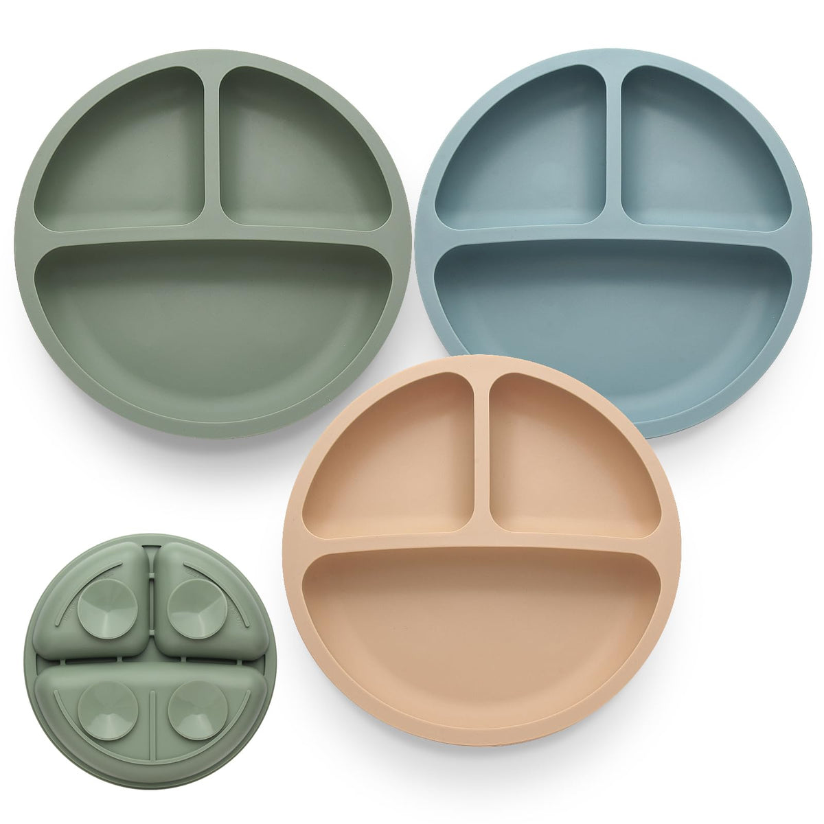 Eascrozn Toddler Plates 3 Pack, Divided Suction Plates for Baby | BPA Free, Food Grade Silicone Baby Plates, Non-Slip, Baby Led Weaning Supplies, Microwave and Dishwasher Safe