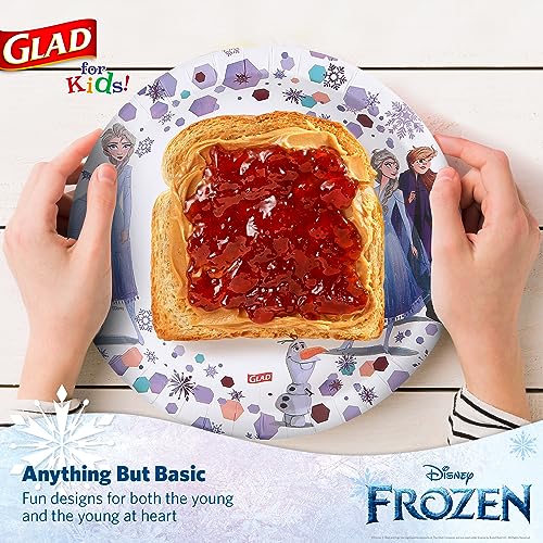 Glad for Kids Disney Frozen Paper Plates, Anna & Elsa, 8.5 in, 40 Count | Heavy-duty, soak-proof, cut-resistant plates for everyday meals and parties