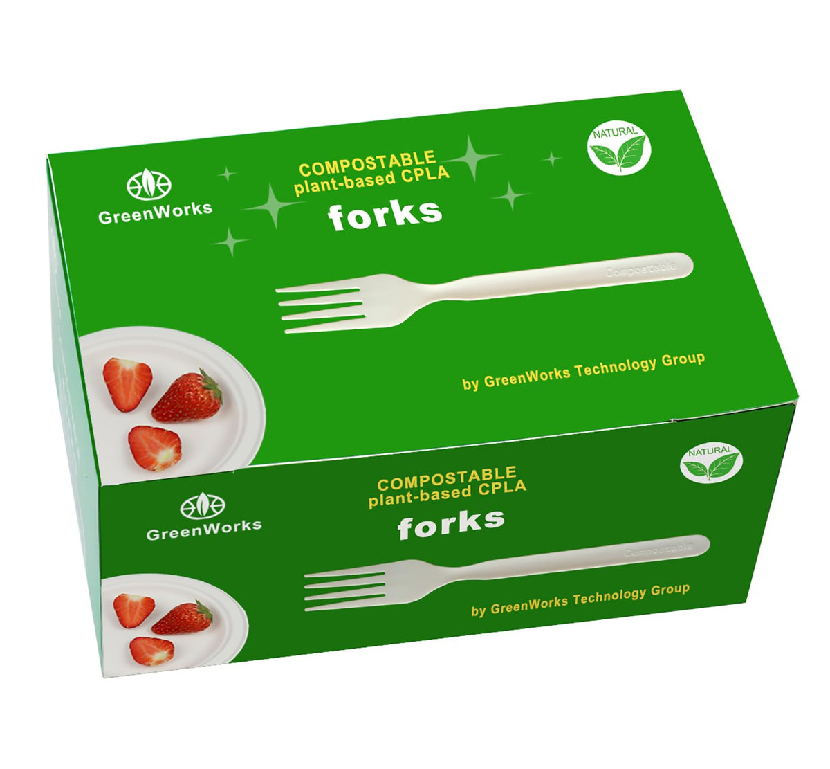 GreenWorks Heavy-duty Compostable Forks, BPI Certified 100 Count Large Disposable Cutlery Utensils Silverware Flatware Fork